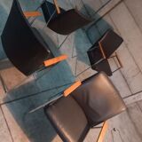 4 vintage design dining chairs in black leather mauser werke germany 1960s