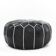 Black leather Pouf - handmade Morocco D 53cm x H 32cm