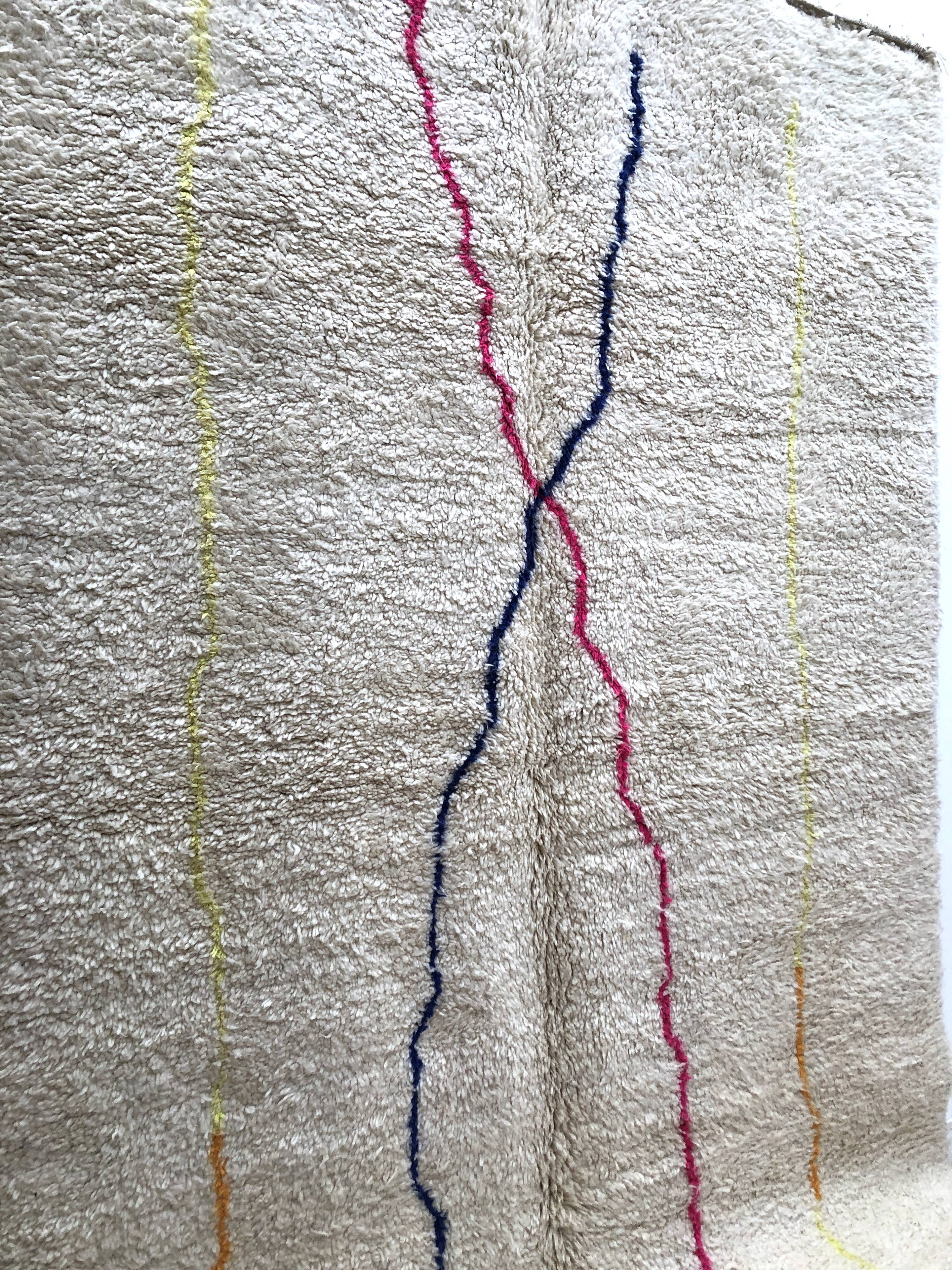 Moroccan Berber carpet Beni Ouarain with colorful lines 3.03x1.96m