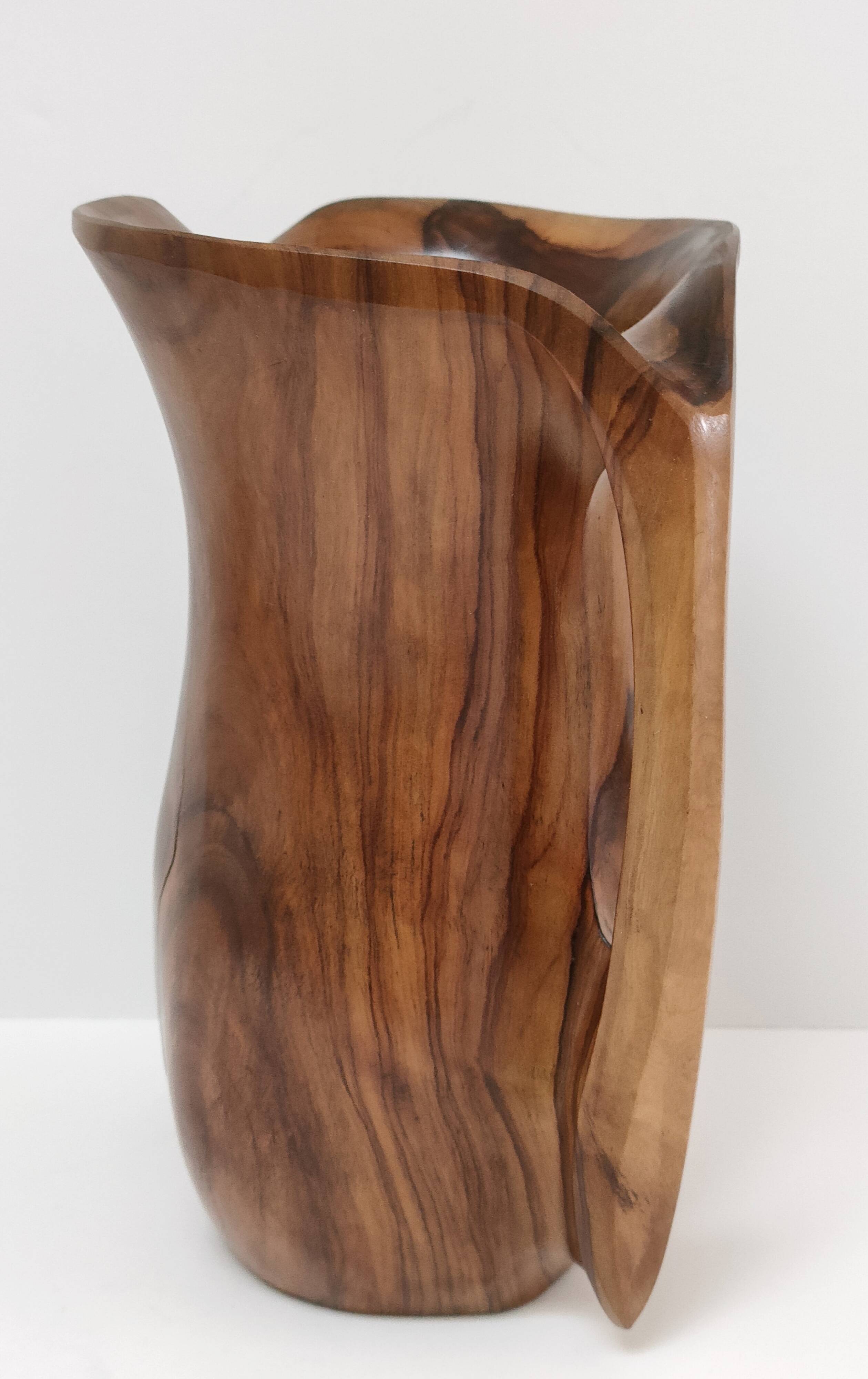 Sculptural pitcher olive wood design 60s