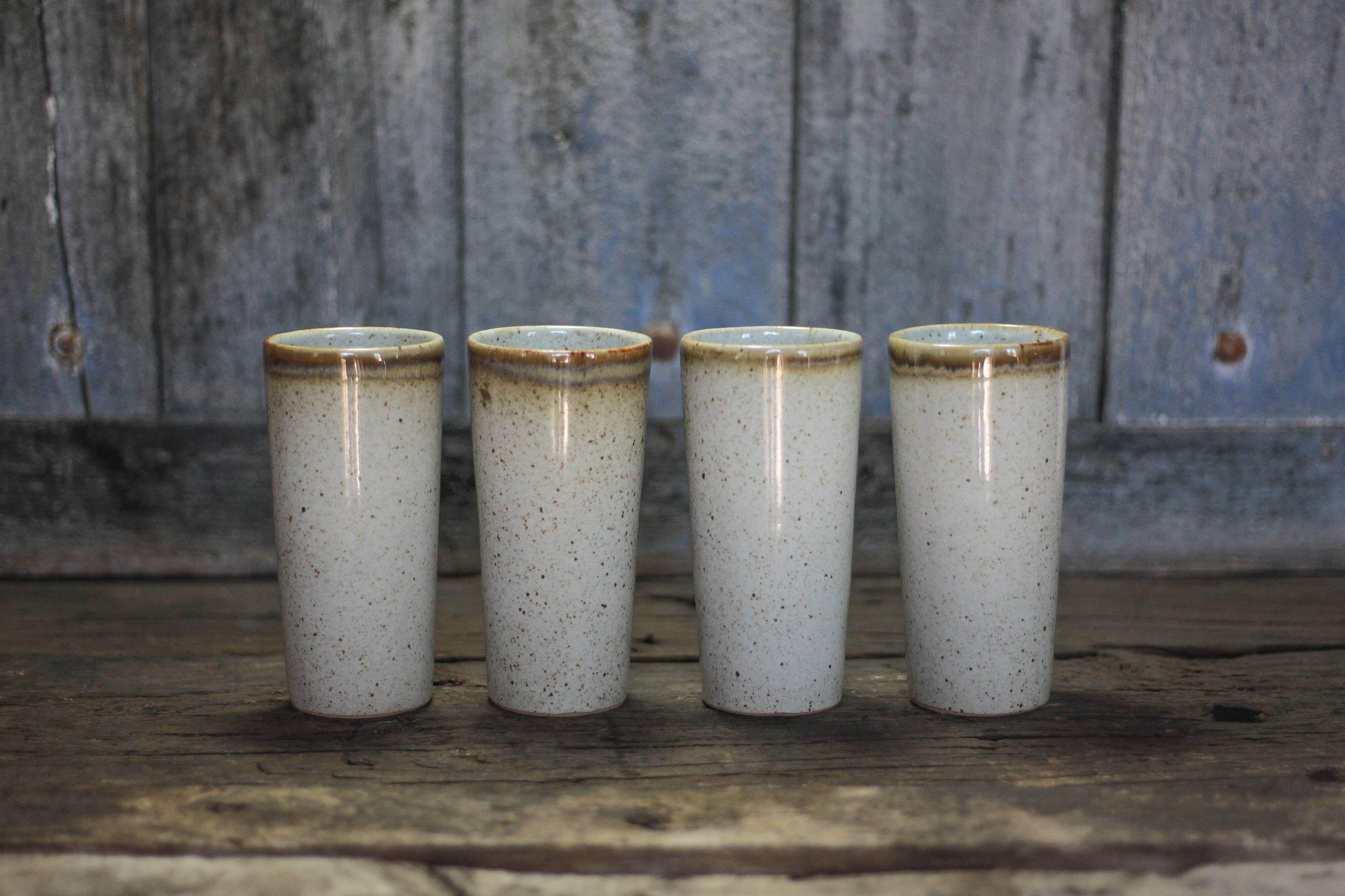 Ceramic cup set signed by Jean Austruy X 4, large ceramic cup.