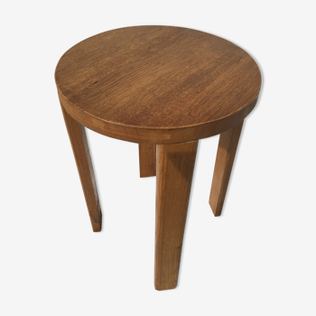 Round stool solid oak rectangular feet