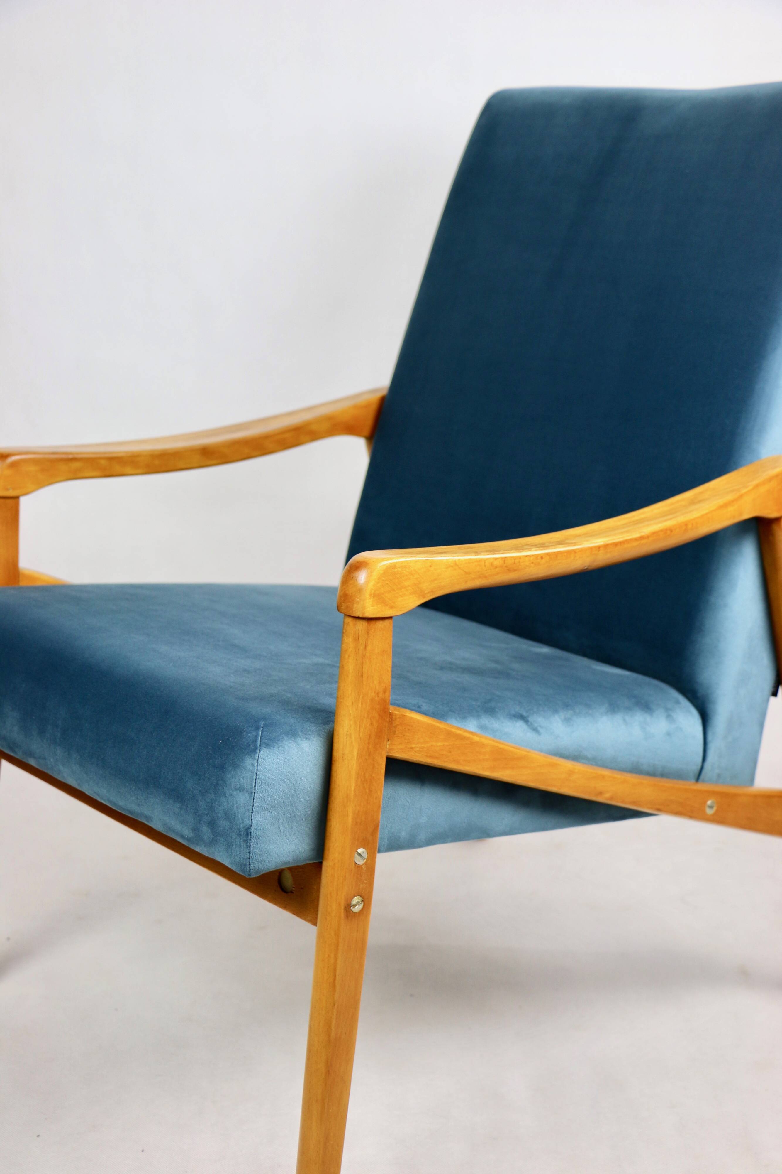 Czech Model Armchair attributed to Jiri Jiroutek in ocean blue, 1970s