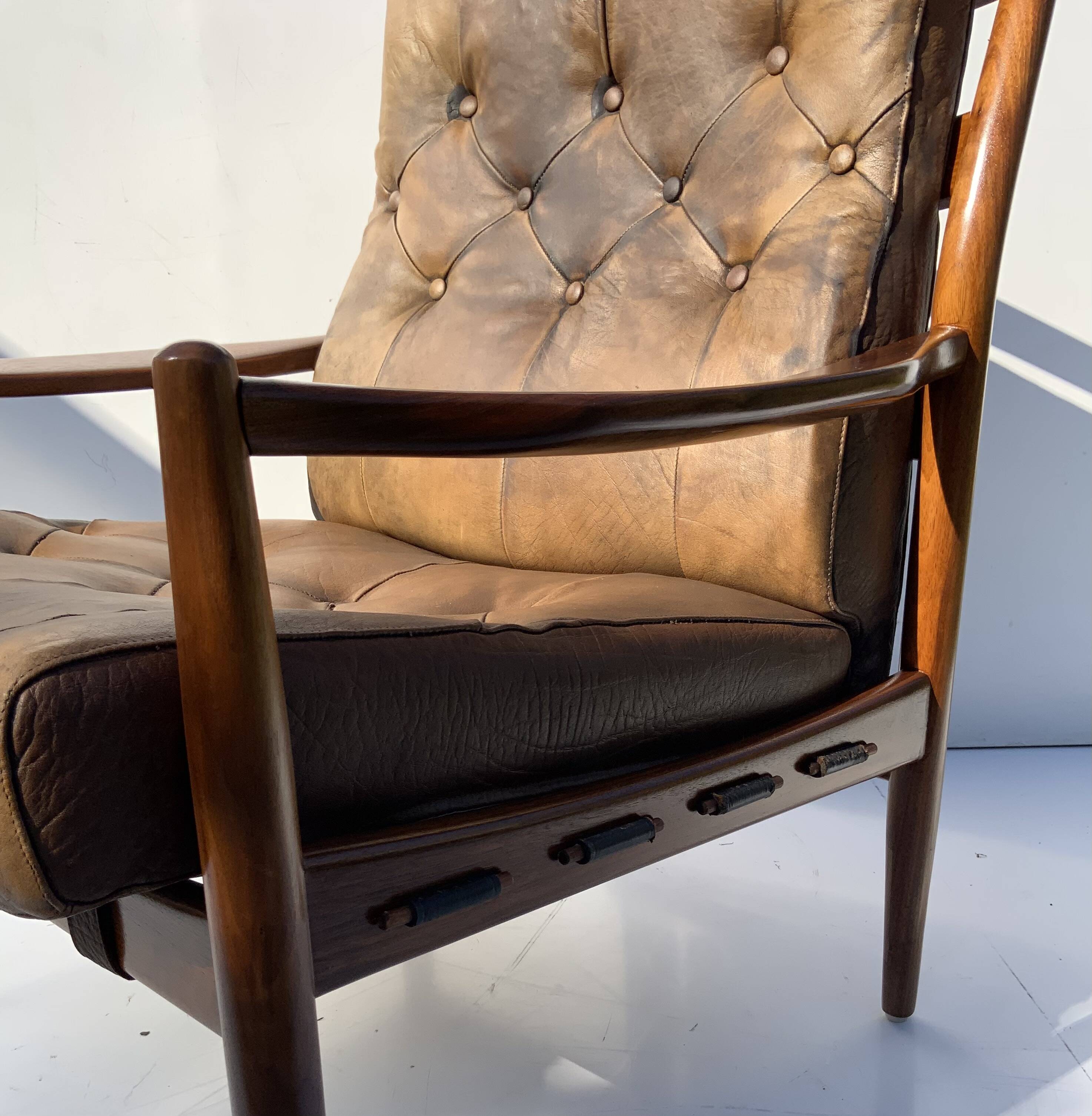 Vintage Leather Armchair “Läckö high” INGEMAR THILLMARK, OPE Möbler, 1965s
