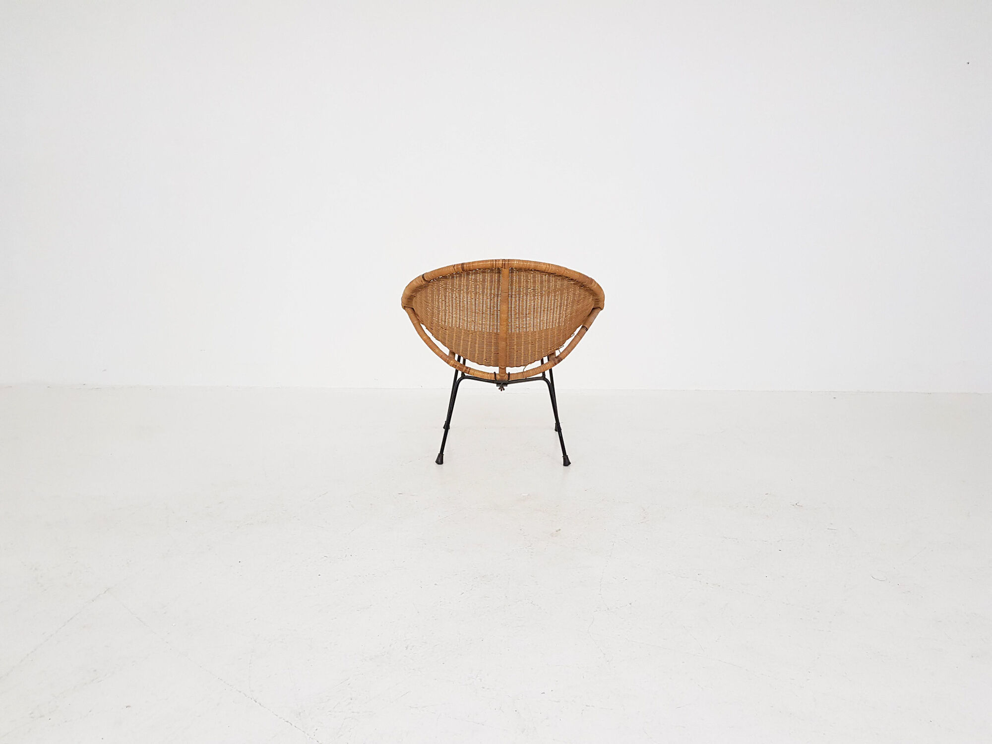Vintage metal and rattan lounge chair , The Netherlands 1960’s