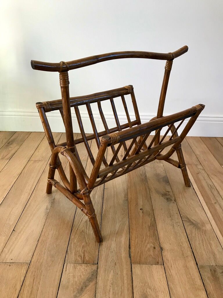 Rattan and bamboo magazine rack 70s