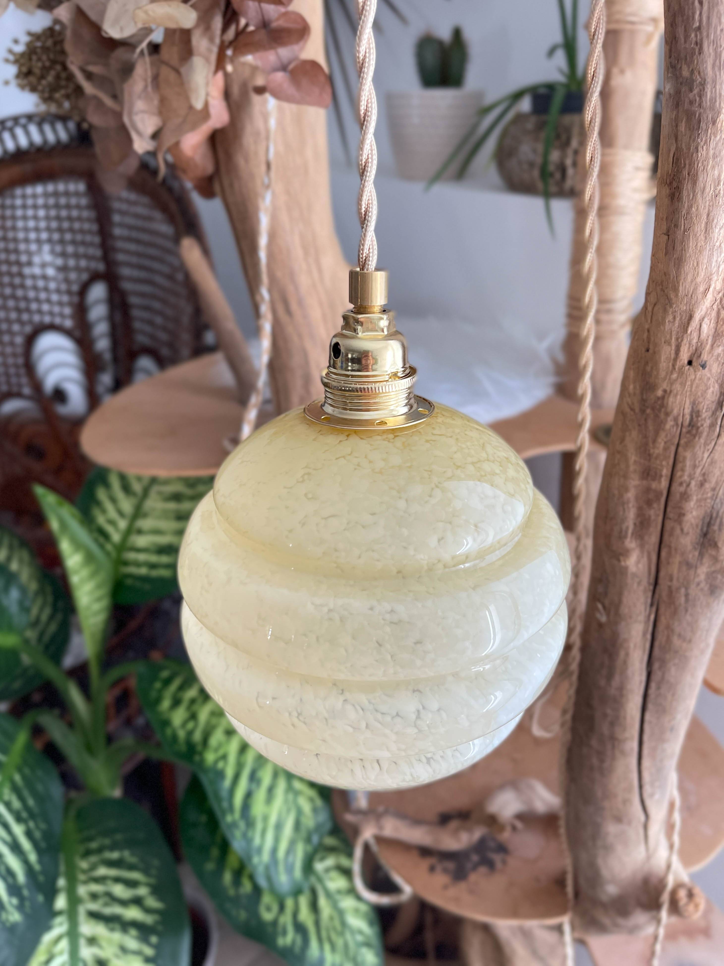 Vintage portable lamp globes customizable yellow clichy glass