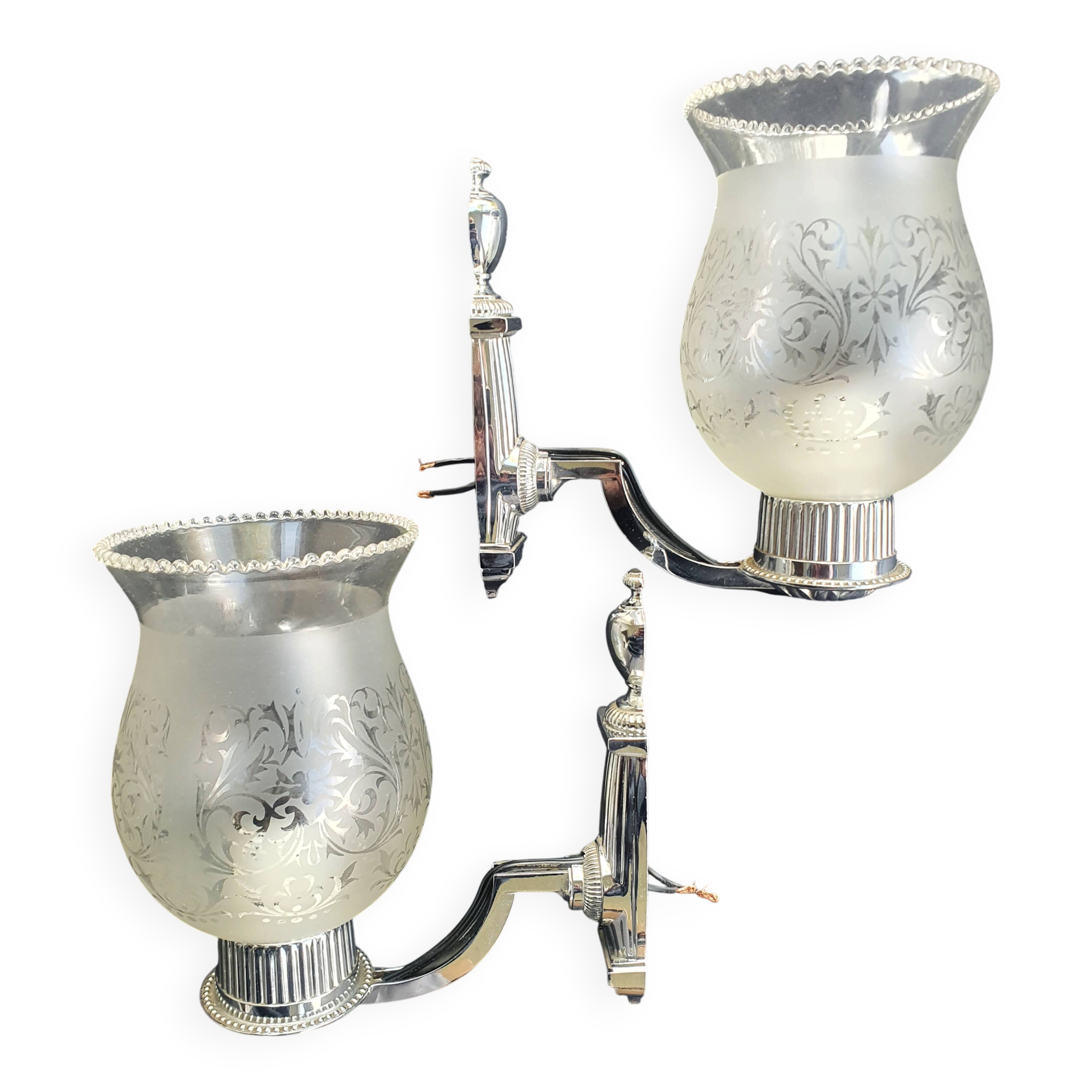 Pair of chrome wall sconces vintage bathroom
