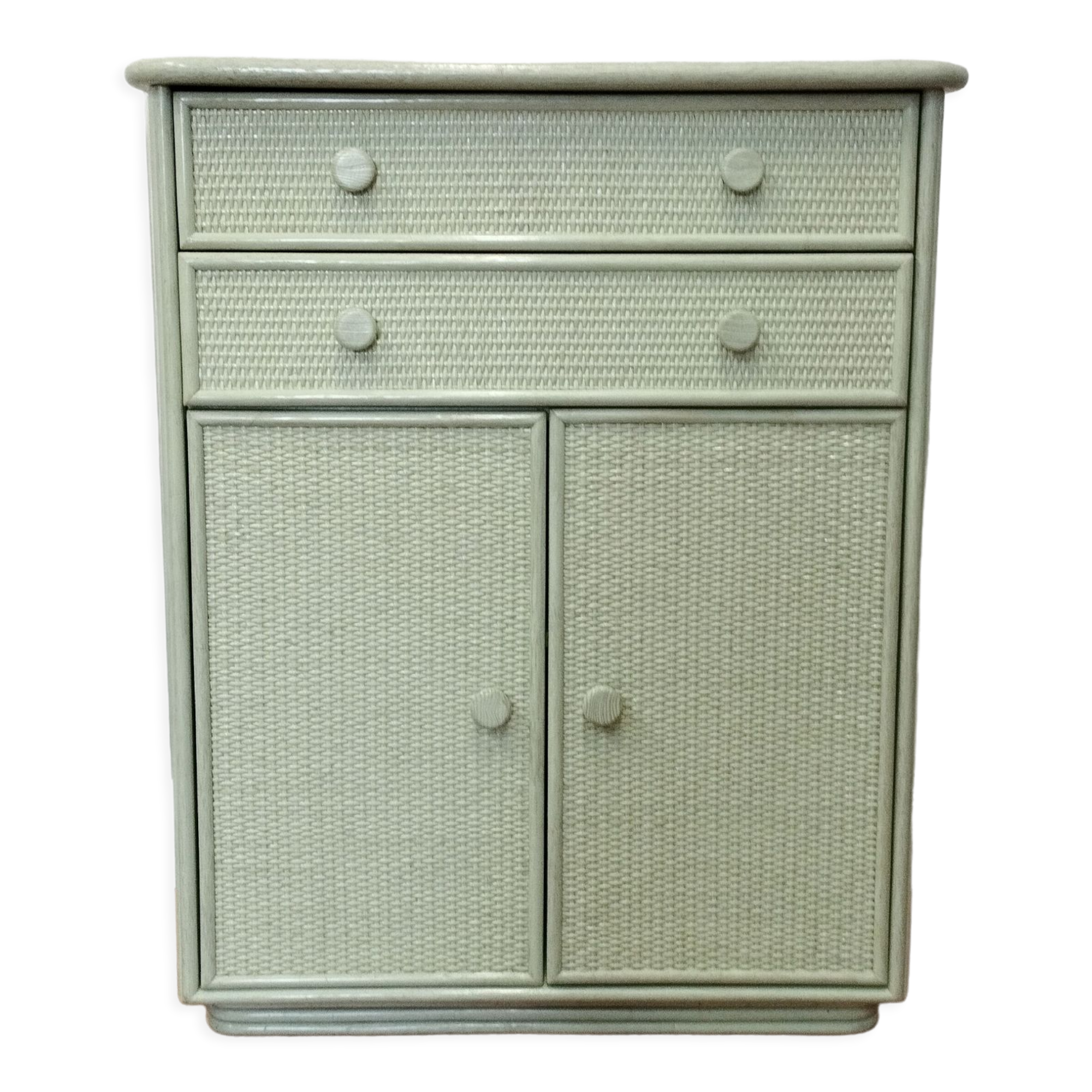 Vintage rattan woven and solid wood sideboard