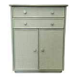 Vintage rattan woven and solid wood sideboard