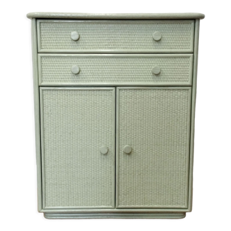Vintage rattan woven and solid wood sideboard