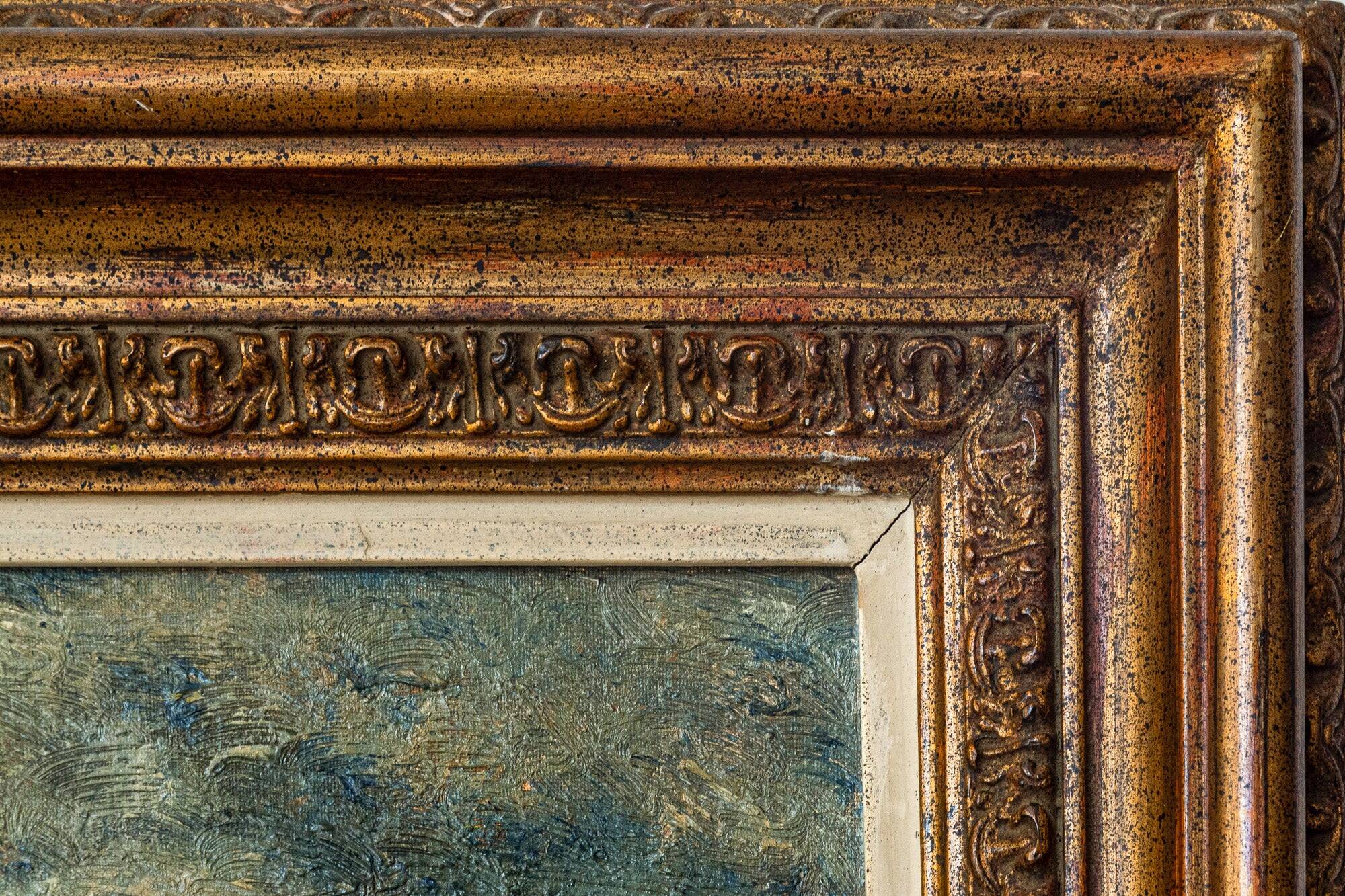 Atmospheric Signed Impressionist Oil - Barges in a Port