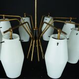 Mid-century chandelier with eight opaline glass shades