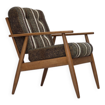 1970s, Danish armchair, beech wood, furniture wool fabric.