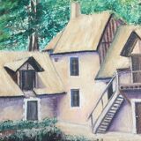 Oil on canvas painting Normande R.Oswald 1960 gilded wood frame