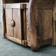 1970s Asian Rustic Solid Wood Console Table, Hand-Carved Primitive Sideboar