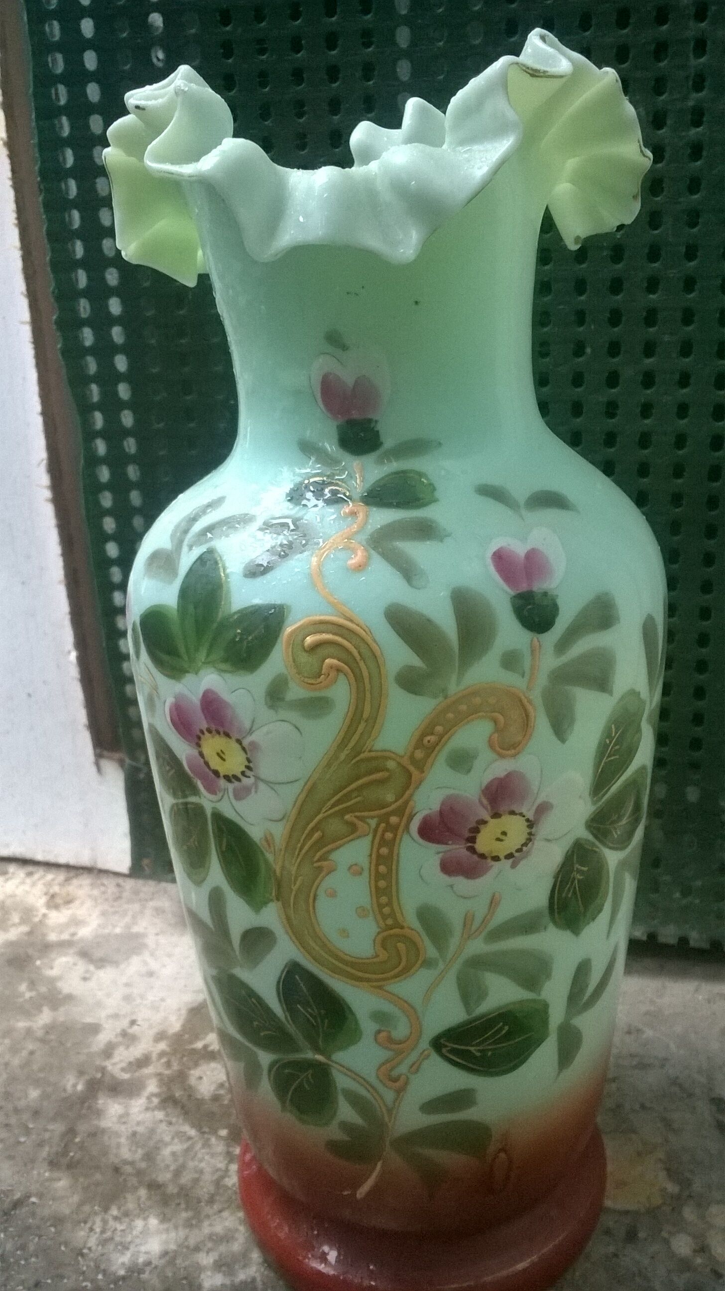 Enamelled vase in opaline