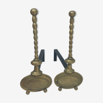 Pair of andirons in brass for fireplace