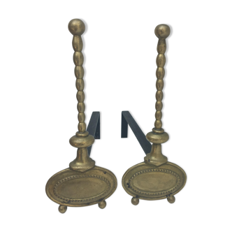 Pair of andirons in brass for fireplace