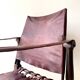 Scandinavian safari armchair in wood & burgundy leather upholstery 20th century
