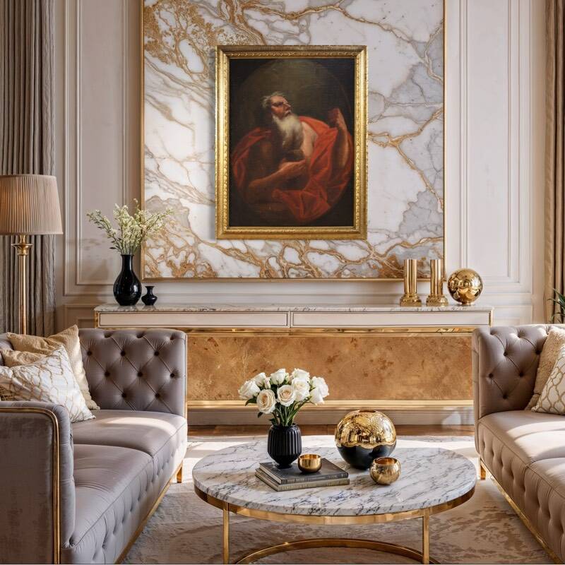 Antique Italian painting of Saint Jerome from the 17th century