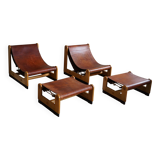 Francesco Lucianetti, Lounge chairs in leather and elm, Italian modern, 1960s