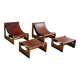Francesco Lucianetti, Lounge chairs in leather and elm, Italian modern, 1960s