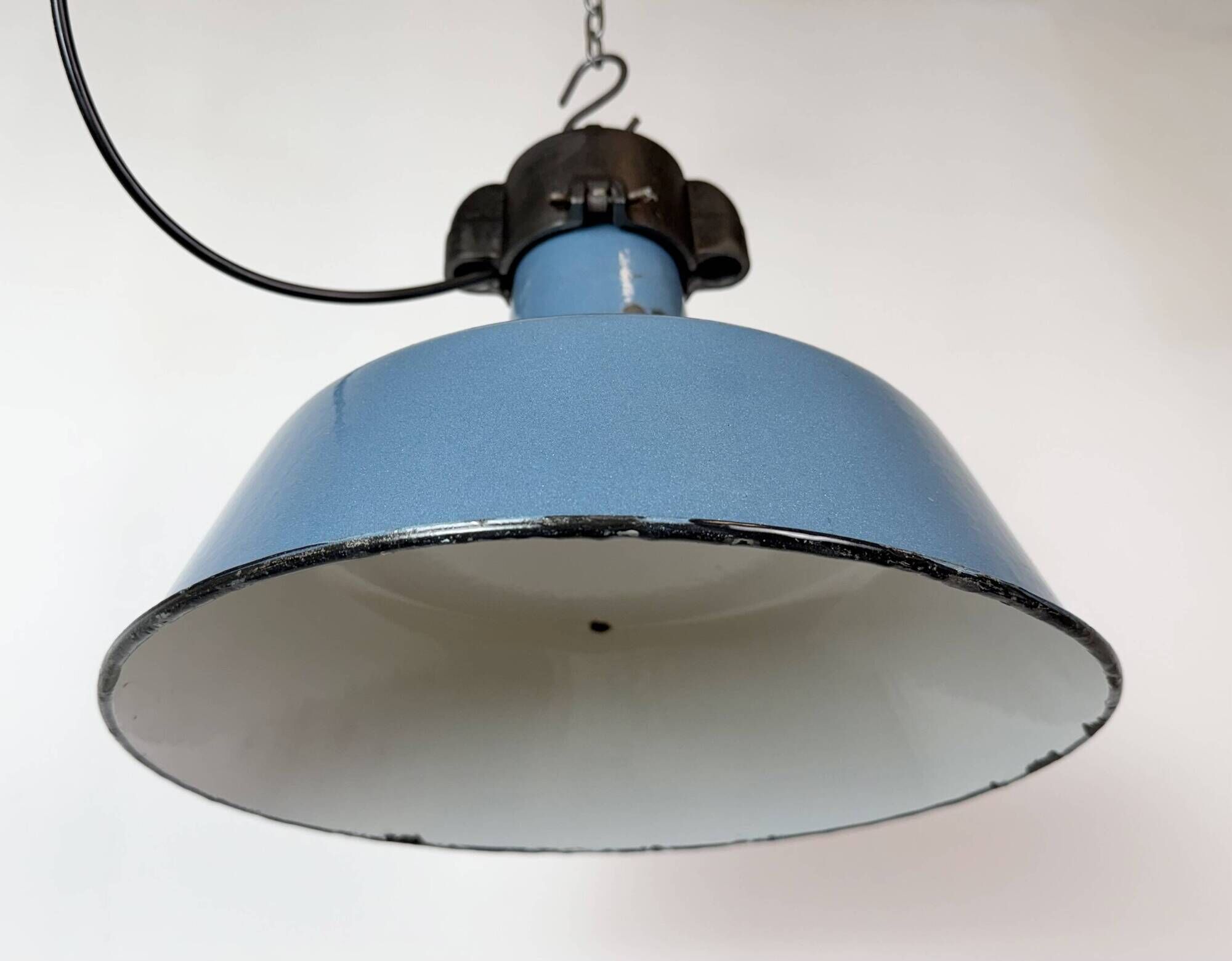 Industrial Blue Enamel Factory Lamp with Cast Iron Top, 1960s