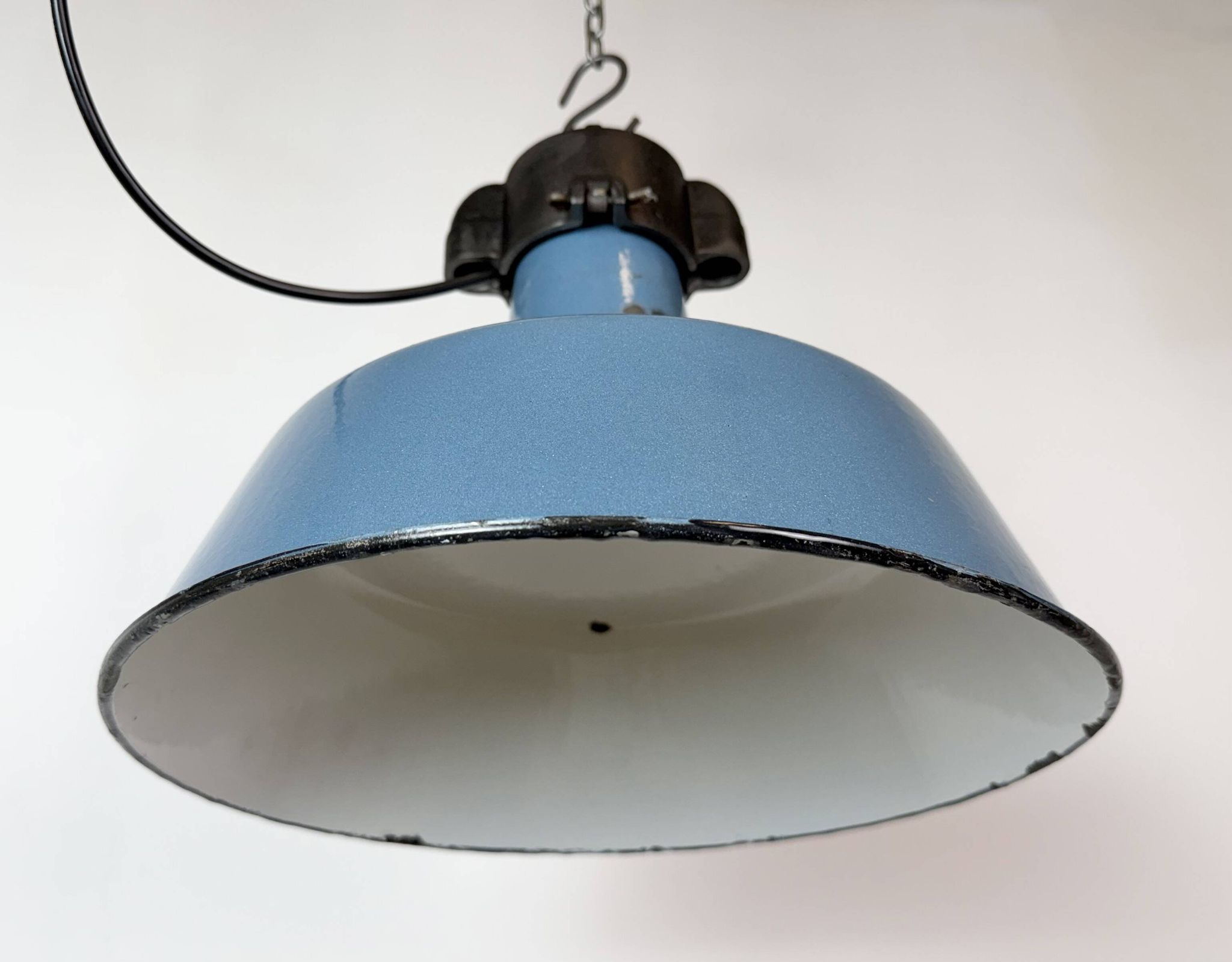 Industrial Blue Enamel Factory Lamp with Cast Iron Top, 1960s