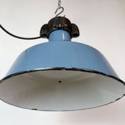 Industrial Blue Enamel Factory Lamp with Cast Iron Top, 1960s