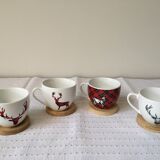Lot de 4 tasses motif cerf