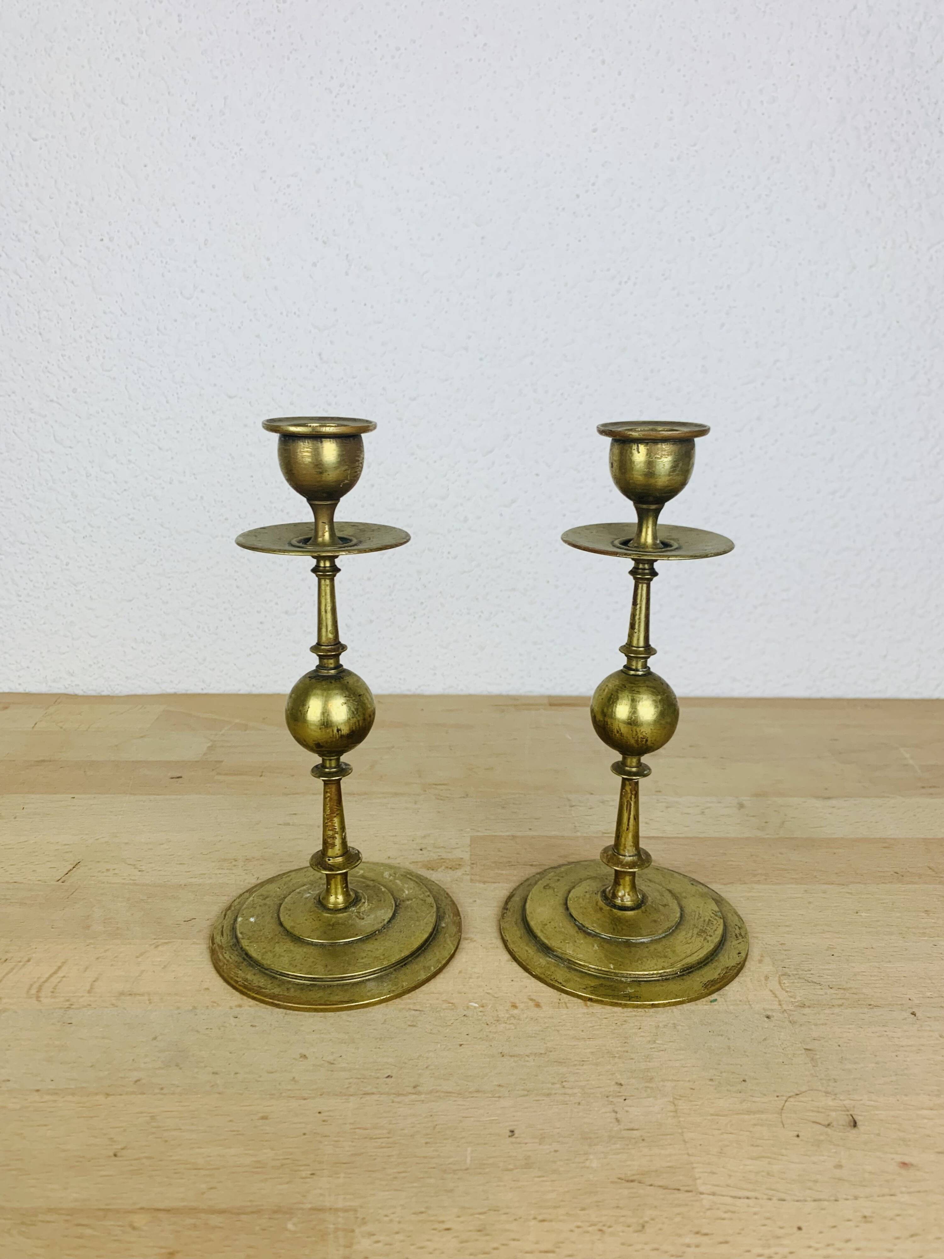 Pair of vintage gilded brass candlesticks