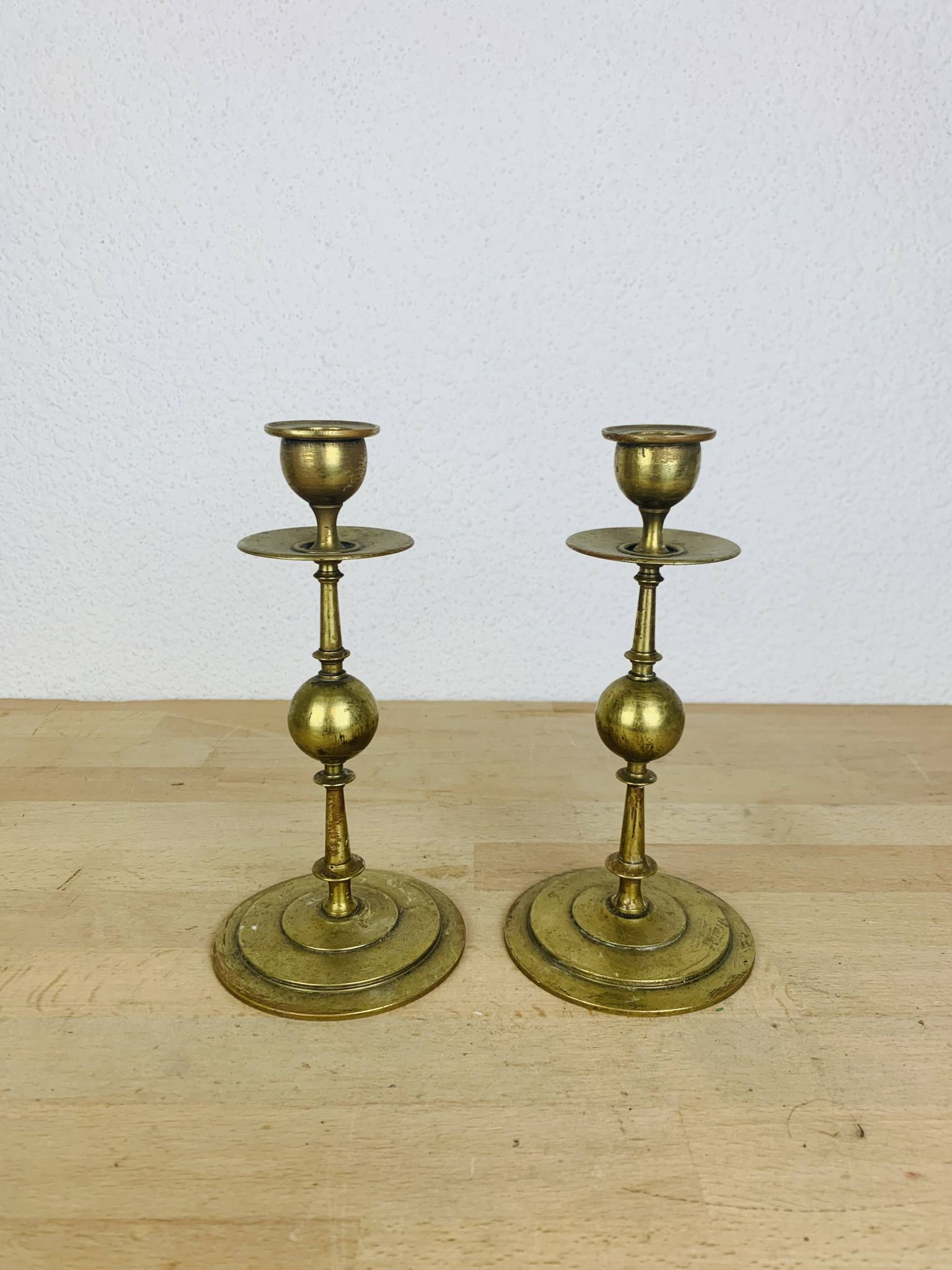 Pair of vintage gilded brass candlesticks
