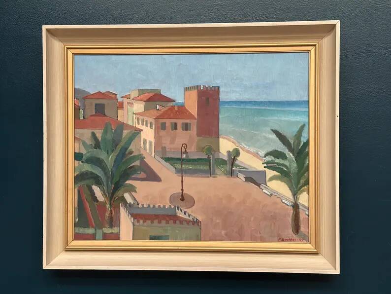 Original Swedish Oil on Canvas – “Motif from Italy” by K. Berthel – Signed – Dated 1949 – Vintage & Framed – 73 × 61 cm (28.7" × 24")