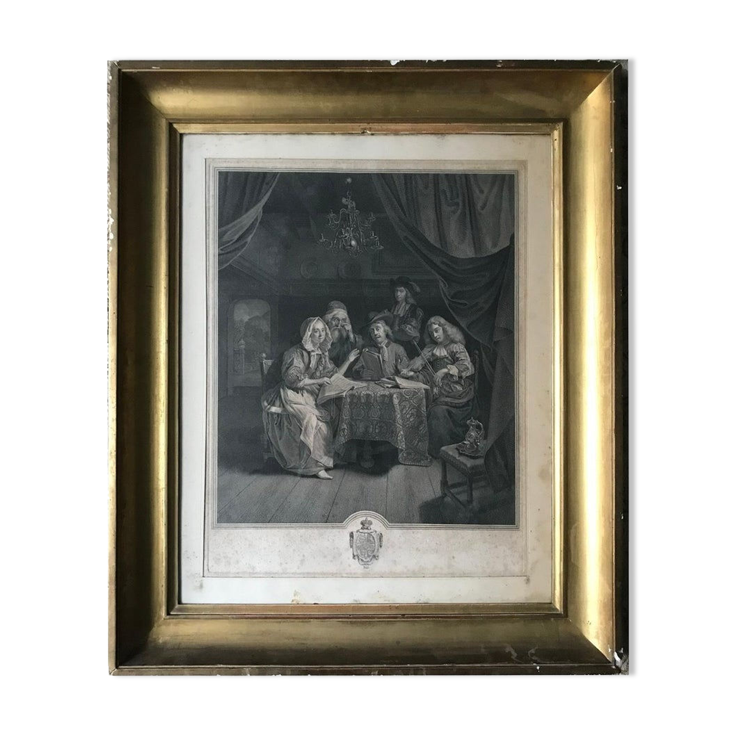 Goldfried Schalcken, The family at the concert, engraving, eighteenth century