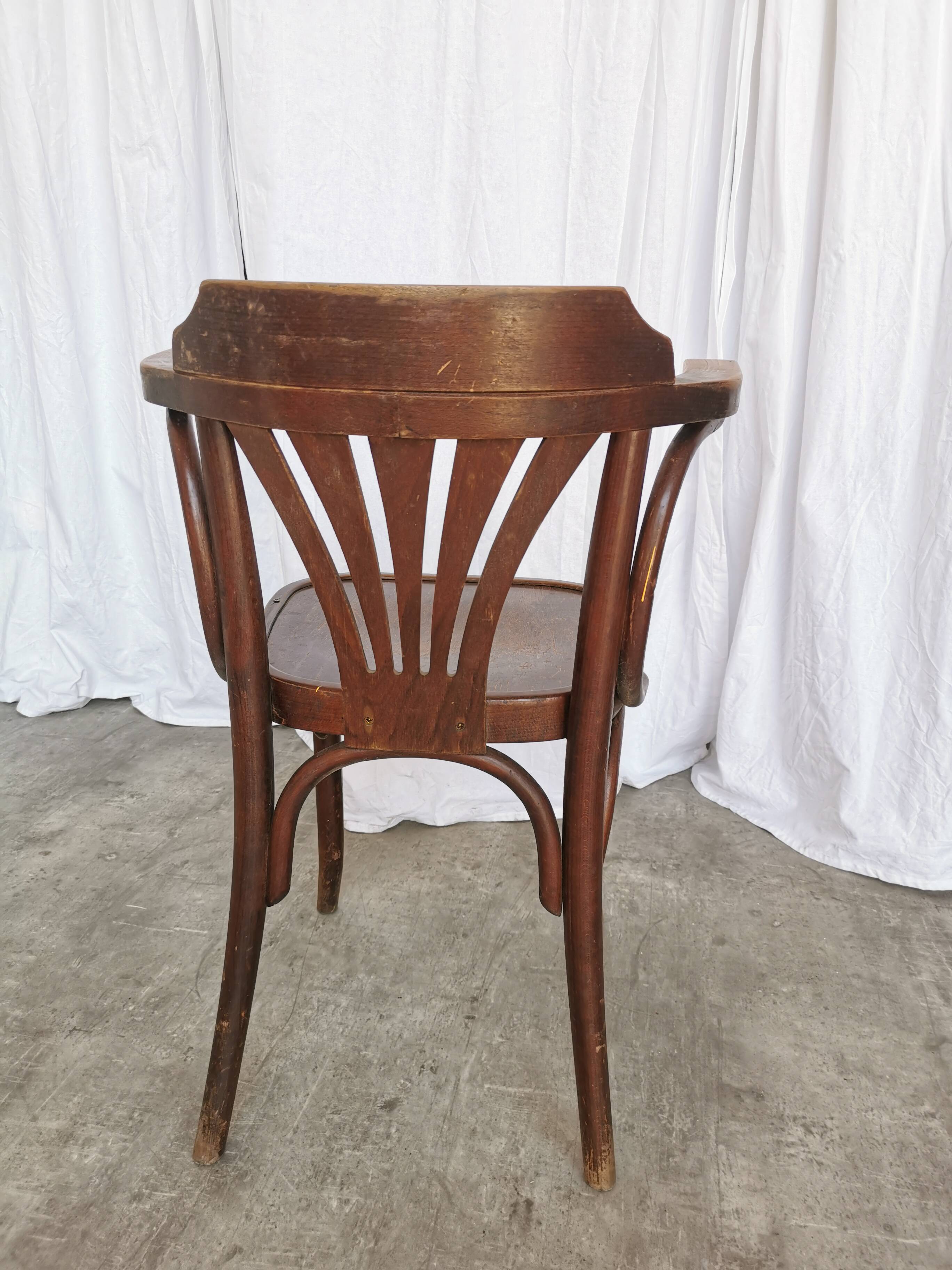 Chaise de salle à manger vintage en bois courbé : fauteuil style Thonet du milieu du siècle