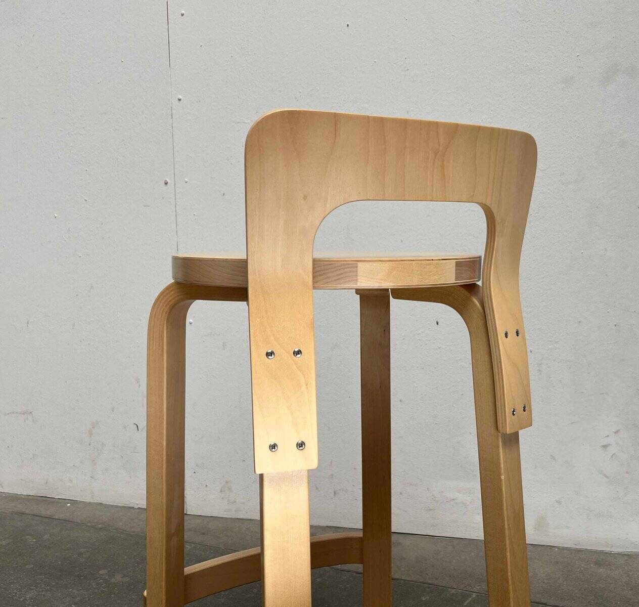 Mid-Century Modern High Stools K65 by Alvar Aalto for Artek, Finland, 2017, Set of 3