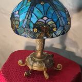 lampe ancienne bronze massif et abat jour verre