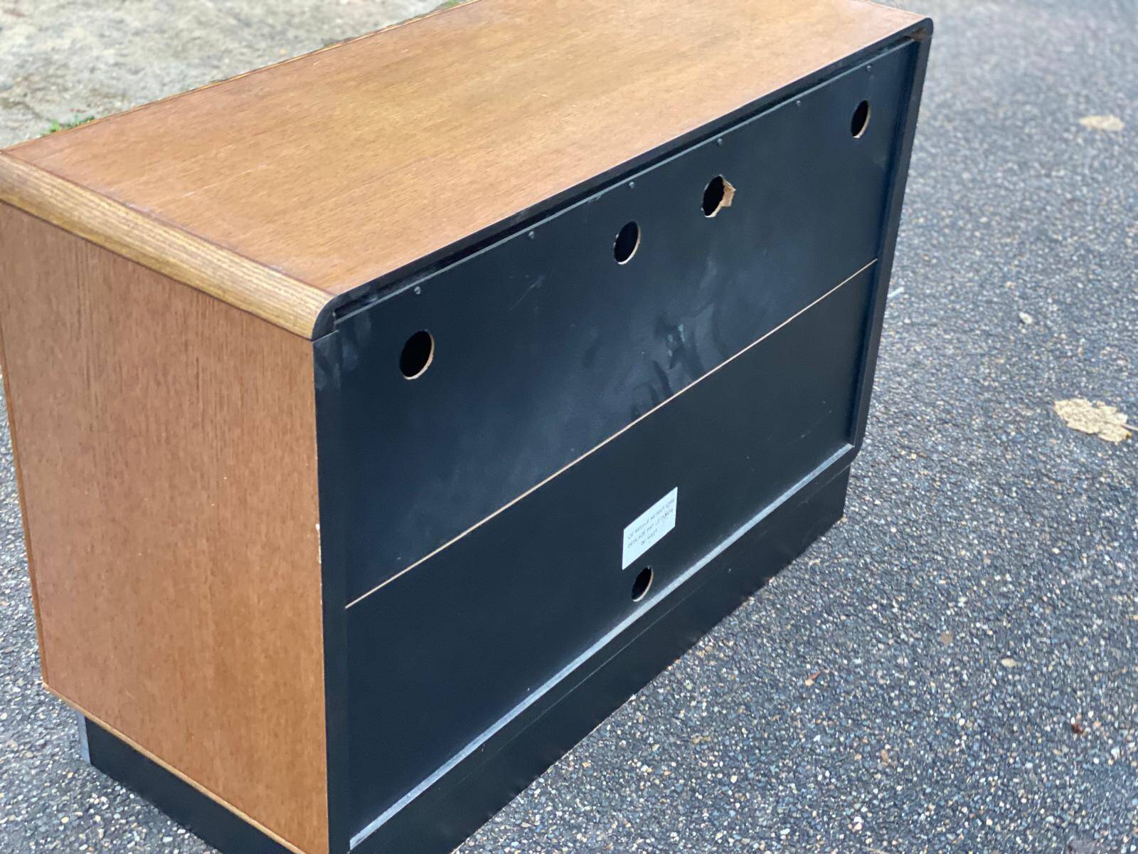 Vintage wood and black glass TV cabinet buffet