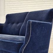1960s, Danish 2-seater sofa. dark blue furniture velour.