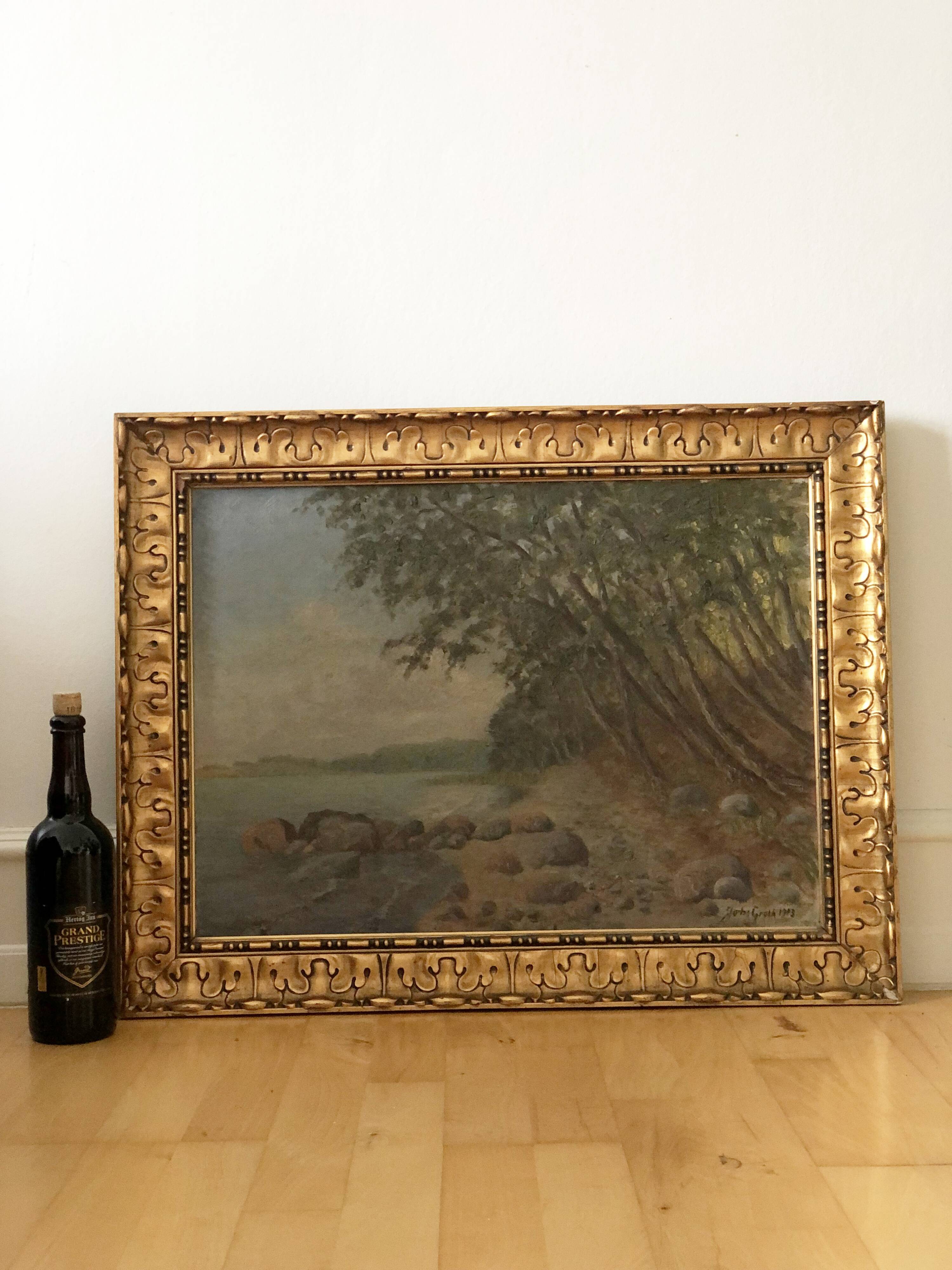 Large Vintage Sea Landscape Original Oil Painting, circa 1923