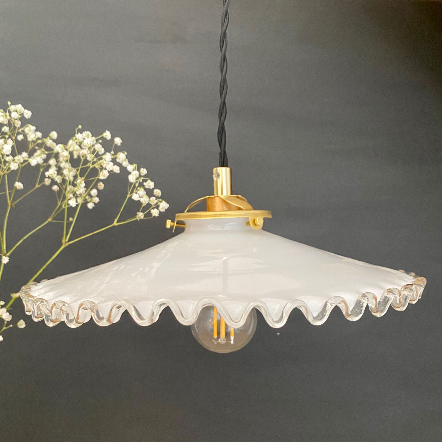 Vintage lampshade pendant light in white opaline