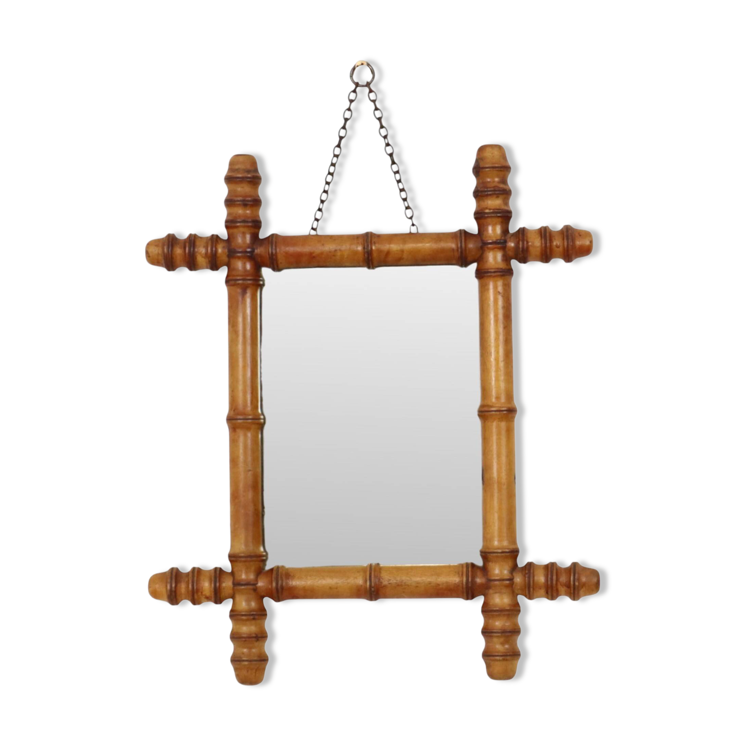 Antique Wooden Faux Bamboo Chinoiserie Mirror 40x34cm