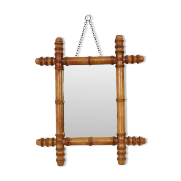 Miroir en bois antique faux bambou chinoiserie 40x34cm