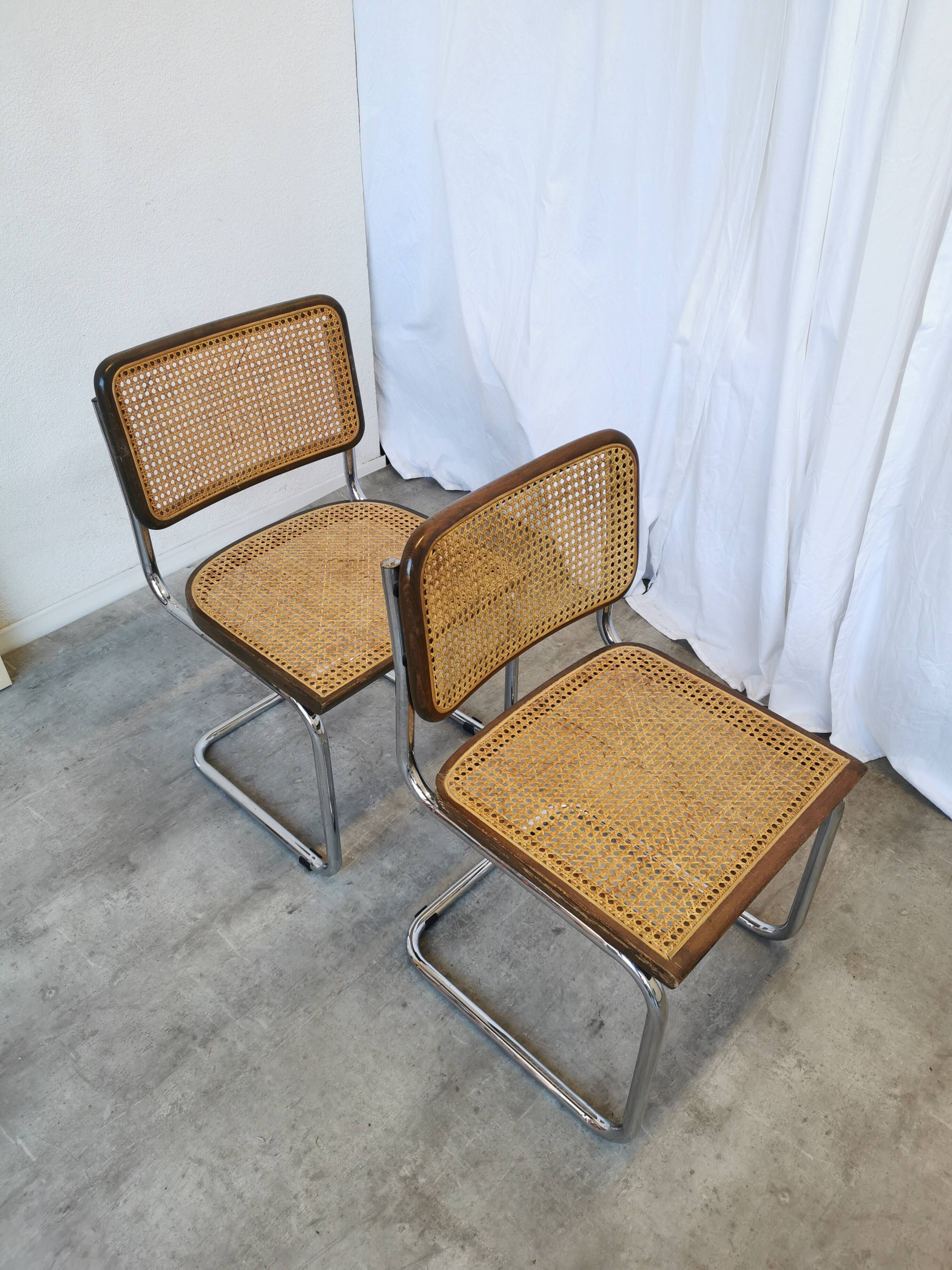 Set of 2 Vintage Cesca Cane Chair: 1970s Italian Mid-Century Modern Dining