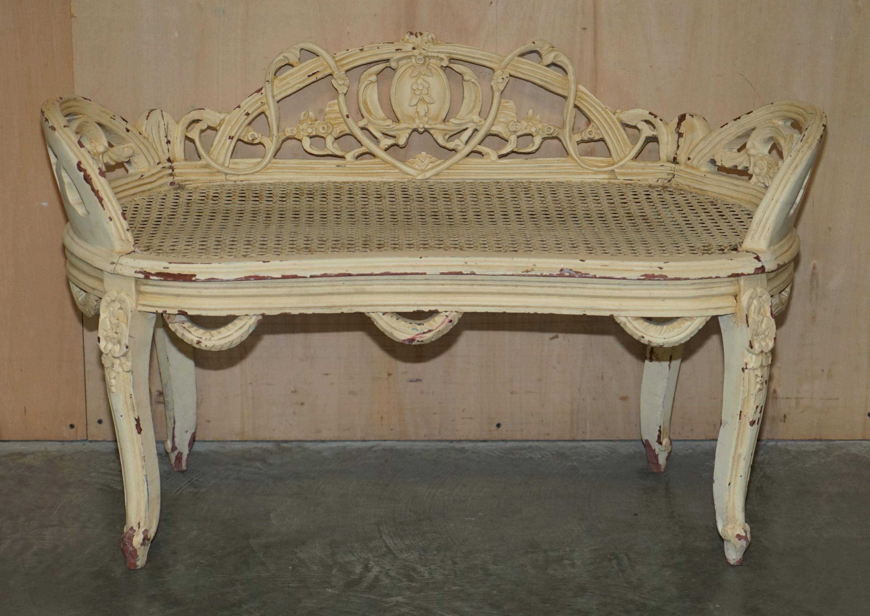 Antique French bergère window bench shabby chic