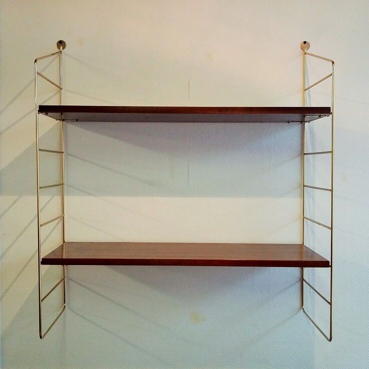 Shelf wall brass and wood vintage