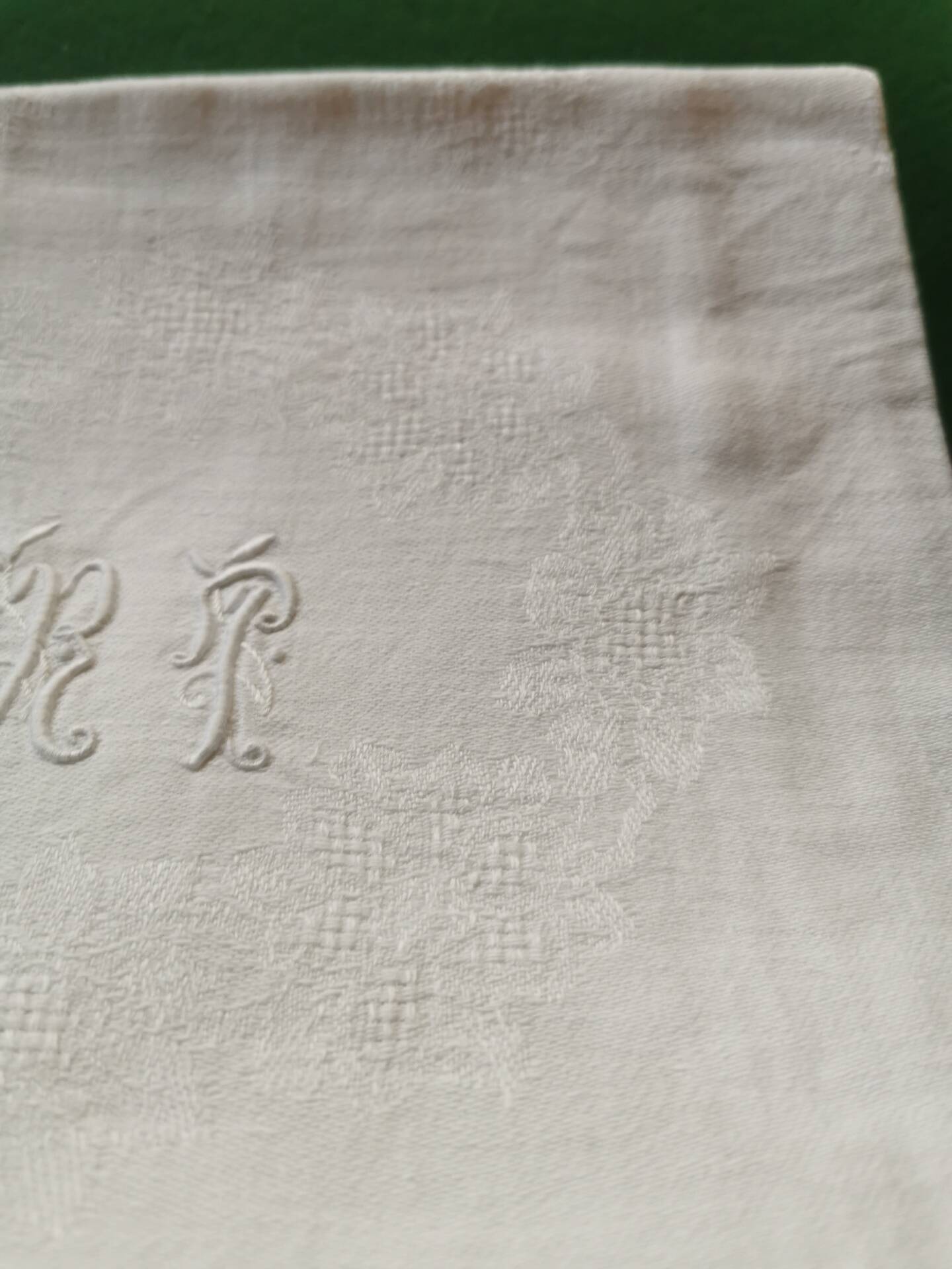 10 old damask linen napkins with monogram