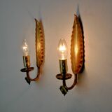Pair of "leaf" wall lights by Ferro Arte, Spain, 1960