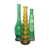 Series of 3 green and yellow glass vases